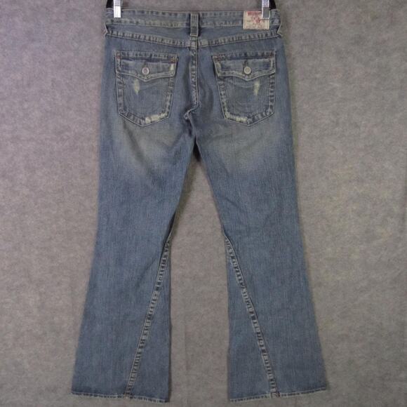 True Religion Jeans Mens 31 Blue Joey Distressed Flare Bootcut Made in USA - Picture 9 of 12